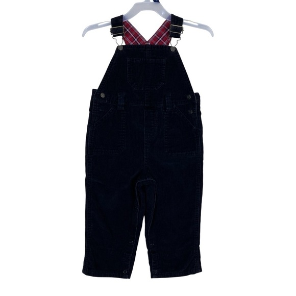Greendog Vintage Corduroy Bib Style Overalls w Plaid Roll Cuff Black Red 24 mo - Picture 13 of 15